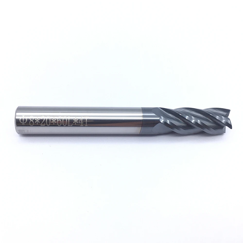 Liga 1 pçs hrc50 4 flauta 8.0xd8x60l fresa de aço de tungstênio torno cnc fresa fundo plano quatro lâmina end mill