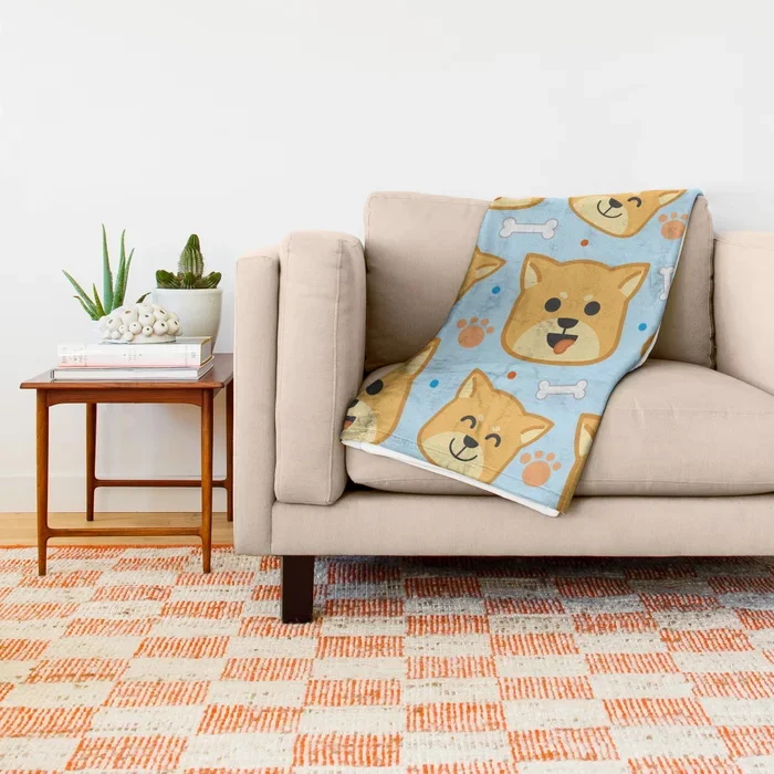 Dog Shiba Inu Cartoon Throw Blanket Cute Kids Design Shiba Inu Kawaii Blankets for Beds Christmas Decorations for Home