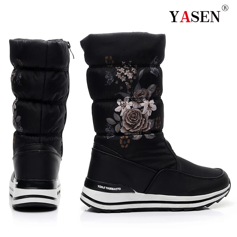 women\'s boots fashion platform winter boots warm thick plush non-slip waterproof winter shoes fur snow boots botas mujer floral