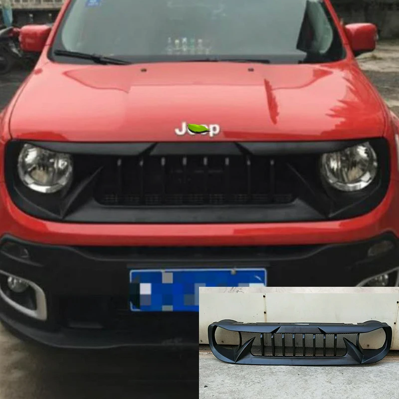 For Jeep Renegade 2015-2018-2020 Matt black Angry Bird Style Grill Upgrade Air Intake Styling ABS Grille Front Bumper Protector