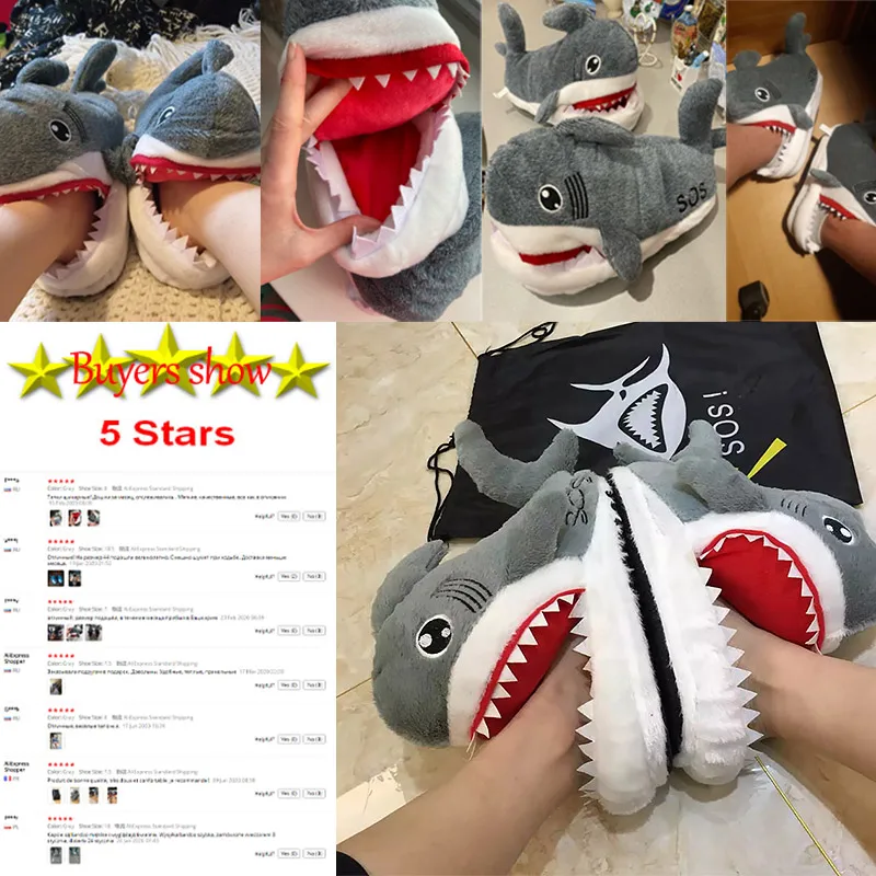 Cartoon Shark Funny Shoes Girls Lovely Indoor Slippers Ladies Home Shoes 2022 Fashion Plush Warm Slippers Women Winter Shoes