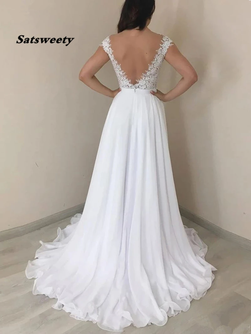 Vestido De novia De encaje elegante con apliques, Vestido De novia De gasa, línea A, ilusión, manga casquillo