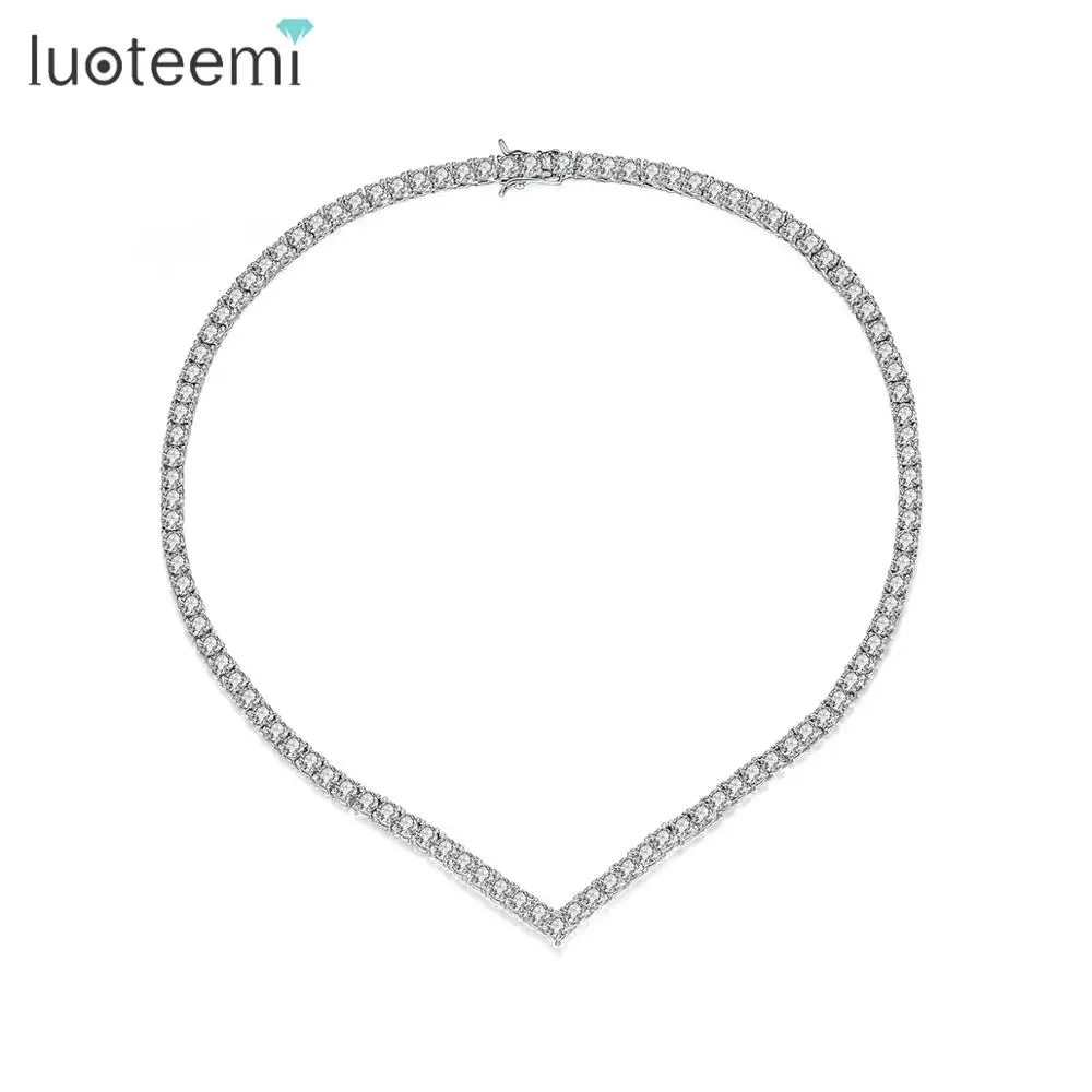 LUOTEEMI Herringbone Cubic Zirconia Choker Necklace Glitter Trendy Special Design Chain for Women Bridasmaid Embellished Jewelry