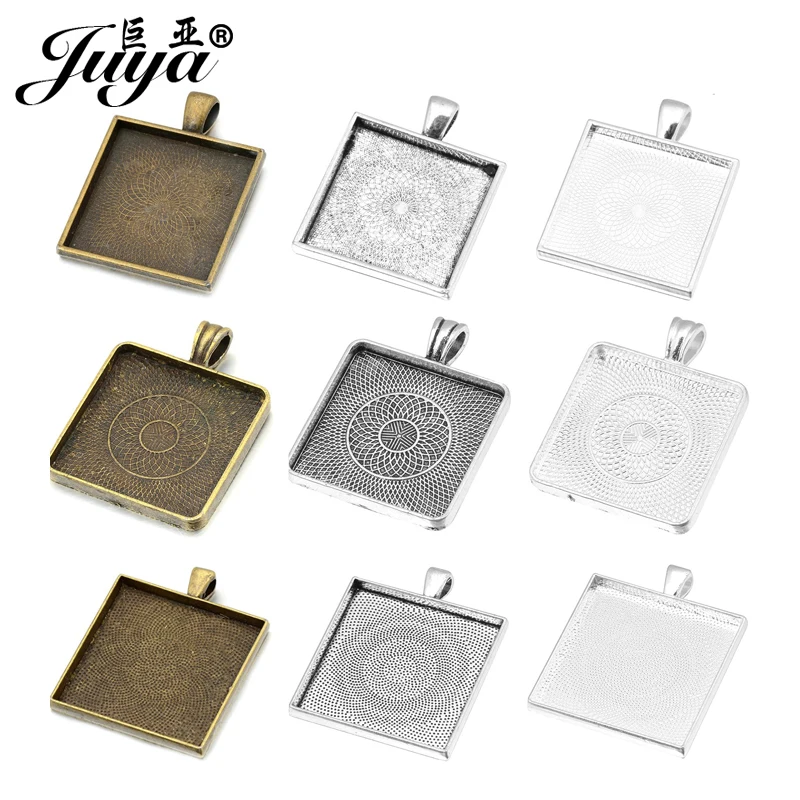 JUYA 10pcs/lot 25/30/35mm Square Cabochons Bases Settings Charms Pendant Jewelry Making Findings Handmade Crafts Accessories