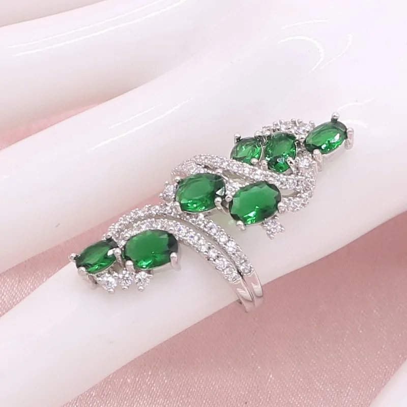 Classic 925 Silver Jewelry Sets for Women Green Semi-precious Bridal Jewelry Necklace Earrings Ring Bracelet Gift Box