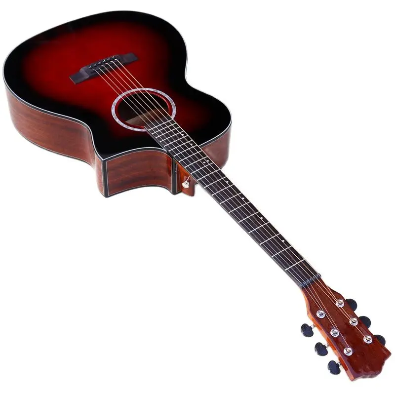 

Red 6 strings electric acoustic guitar 40 inch cutway design high gloss finish folk guitar can add EQ with flaw bubble hard case