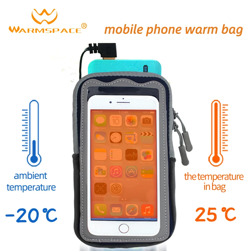 Guantes calefactados eléctricos de invierno, bolsa de teléfono con calefacción, funda anticongelante multifuncional con cuerda para deportes al aire libre, bolsa cálida, guantes de esquí