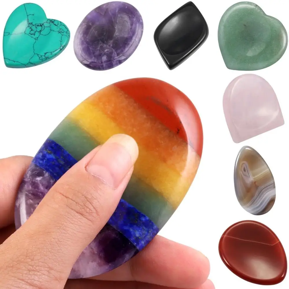 

TUMBEELLUWA Thumb Worry Stone Healing Crystal Pocket Palm Stone for Anxiety Stress Relieve,Assorted Shaped Stone Chakra Reiki