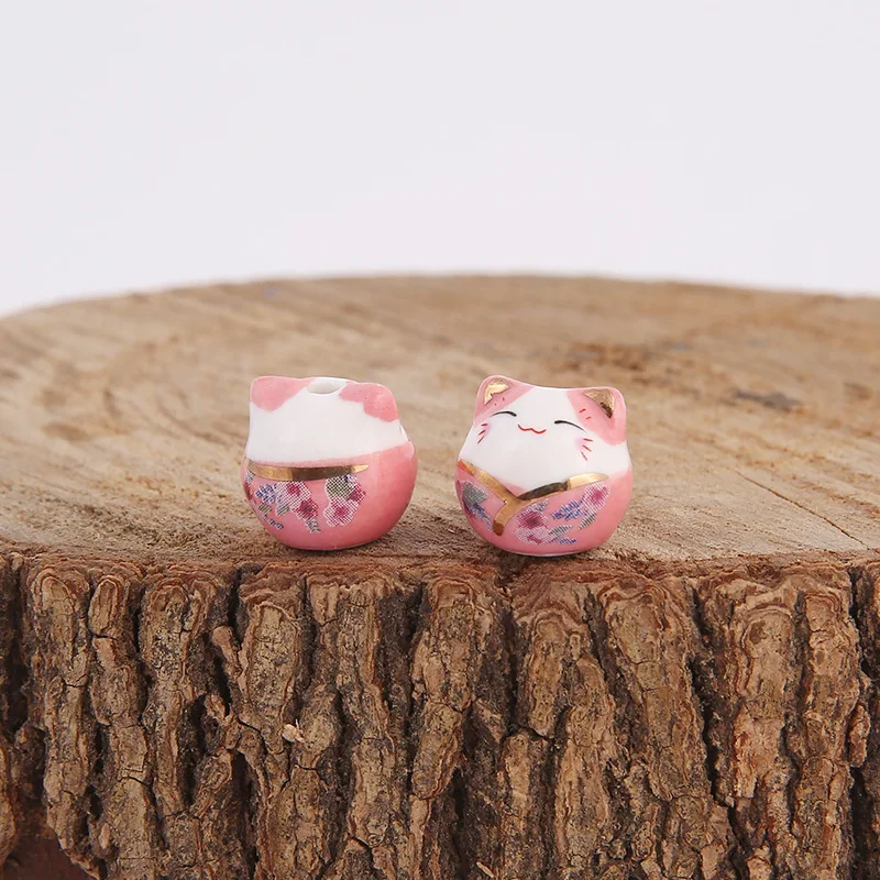 5pcs/lot Ceramic Fortune Cat Beads Lucky Animal 15*15mm For Jewelry Making Bracelets Handmade DIY Accessories