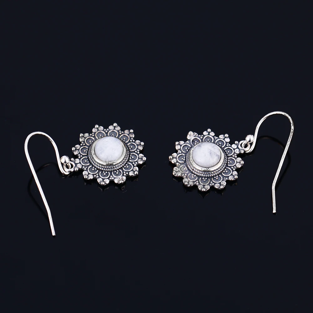 925 Sterling Silver Earrings Snowflake Jewelry Natural Moonstone Earrings for Women Wedding Party Engagement Gift