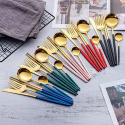 Tableware Stainless Steel Cutlery Golden Silvery Glossy Coffee Spoon Dinnerware Dining Fork Knife Dinnerware Kitchen Flatware