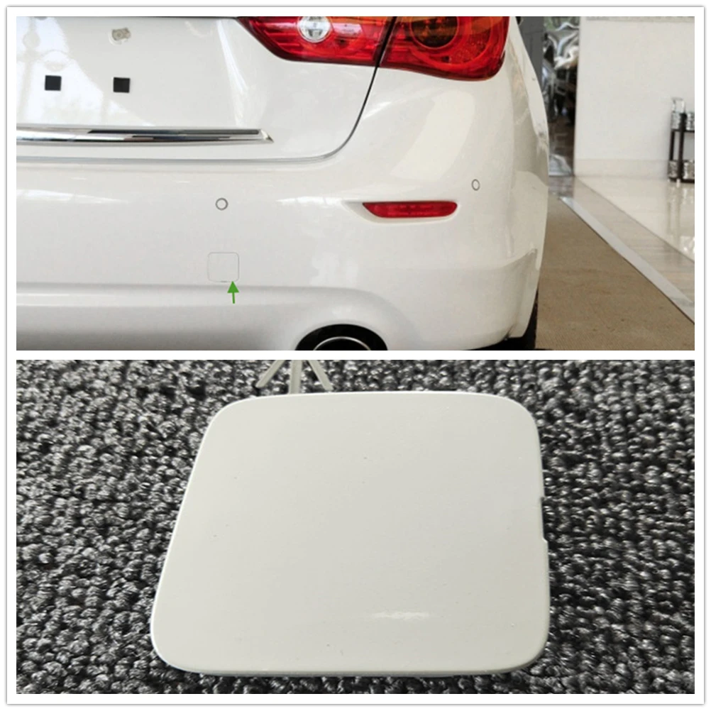 

White Rear Bumper Tow Hook Eye Hole Access Cover Cap For Infiniti Q50 2014-2017 Car Traction Case Guard Piece Panel Trailer Lid