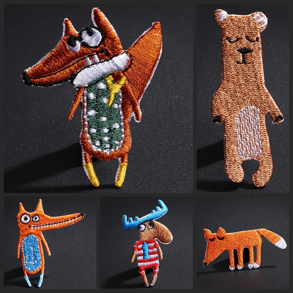 Cartoon fox antelope Bear Animal patches coat bag decoration Decal back glue DIY haft zwierzęcy patch prasowanie na ubraniach