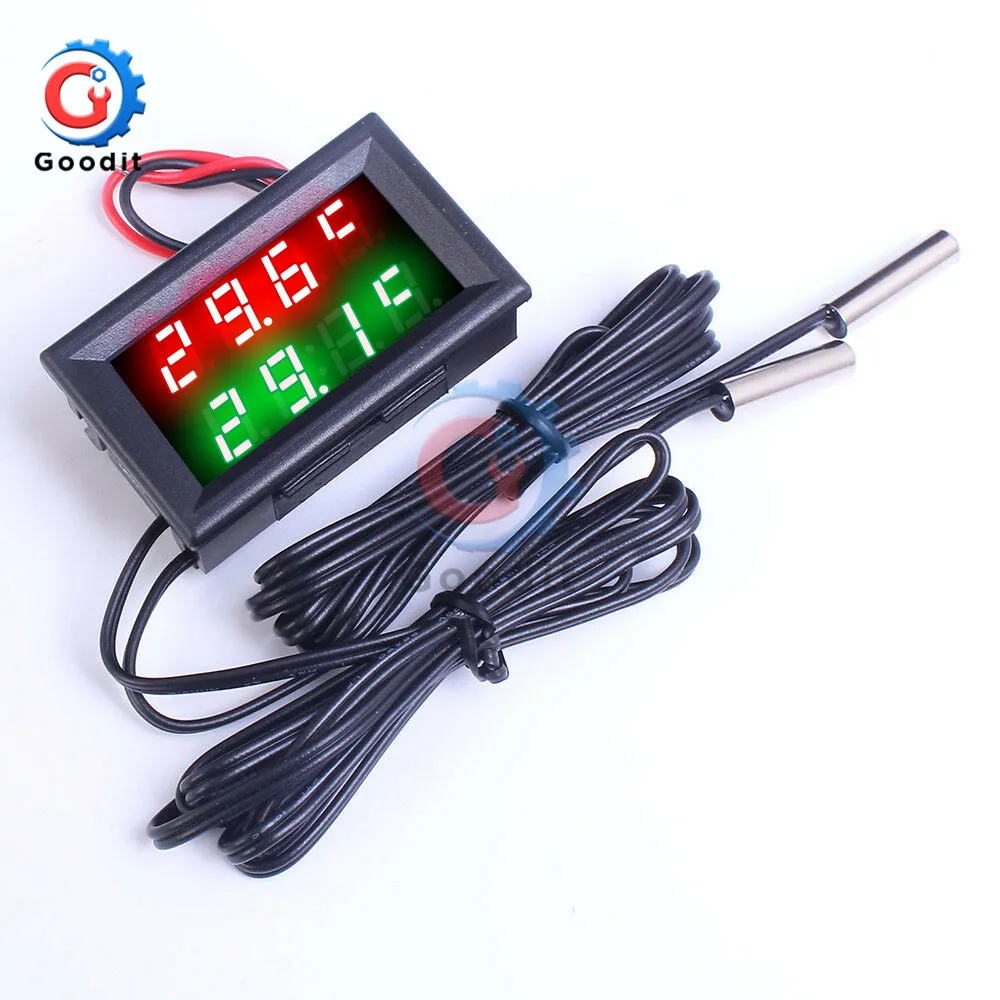 DC 4V-28V Mini LED Dual Display Digital Thermometer Temperature Sensor Tester 0.28 inch w/ NTC Waterproof Metal Probe For Indoor