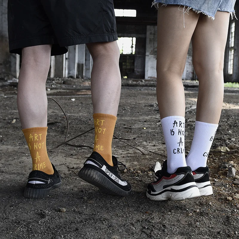 Fashion street style unisex cotton socks fun personality letters hip hop style man socks happy skateboard woman cool long socks