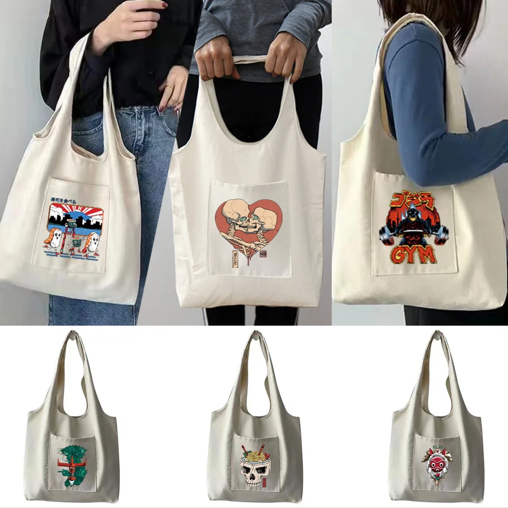 

Women‘s Shopper Shopping Bags Female Canvas Commuter Vest Bag Japan Love Spark Pattern Pure Cotton Handbags Reuseable Tote Bag