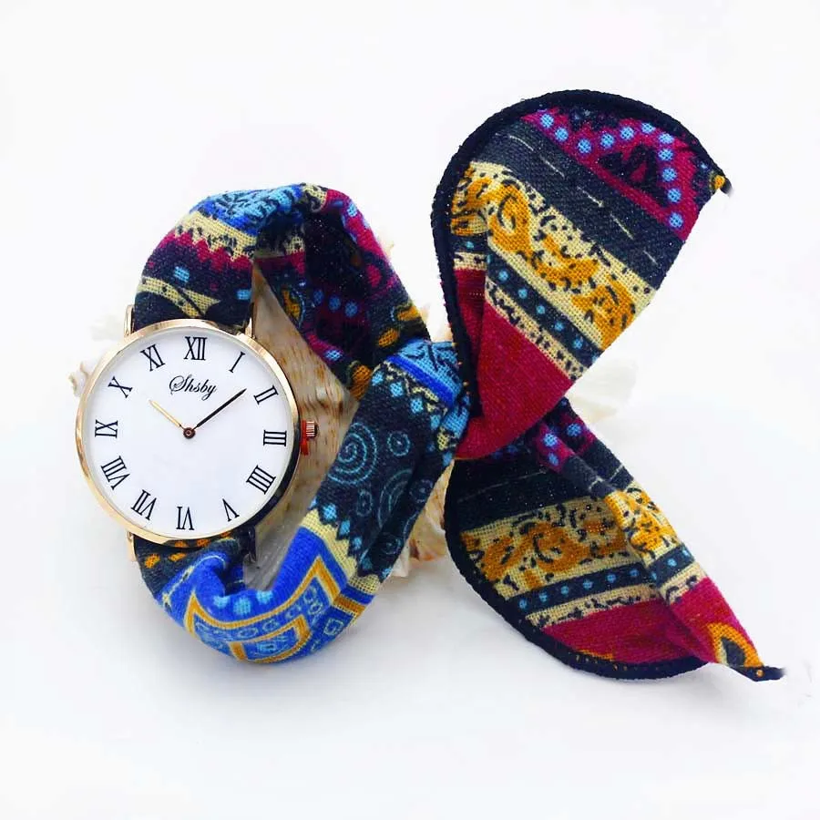 Shsby Brand Ladies Flower Cloth Wristwatch Women Dress Watch Fashion Girl Casual Quartz Watch Fabric Clock Relogio Feminino