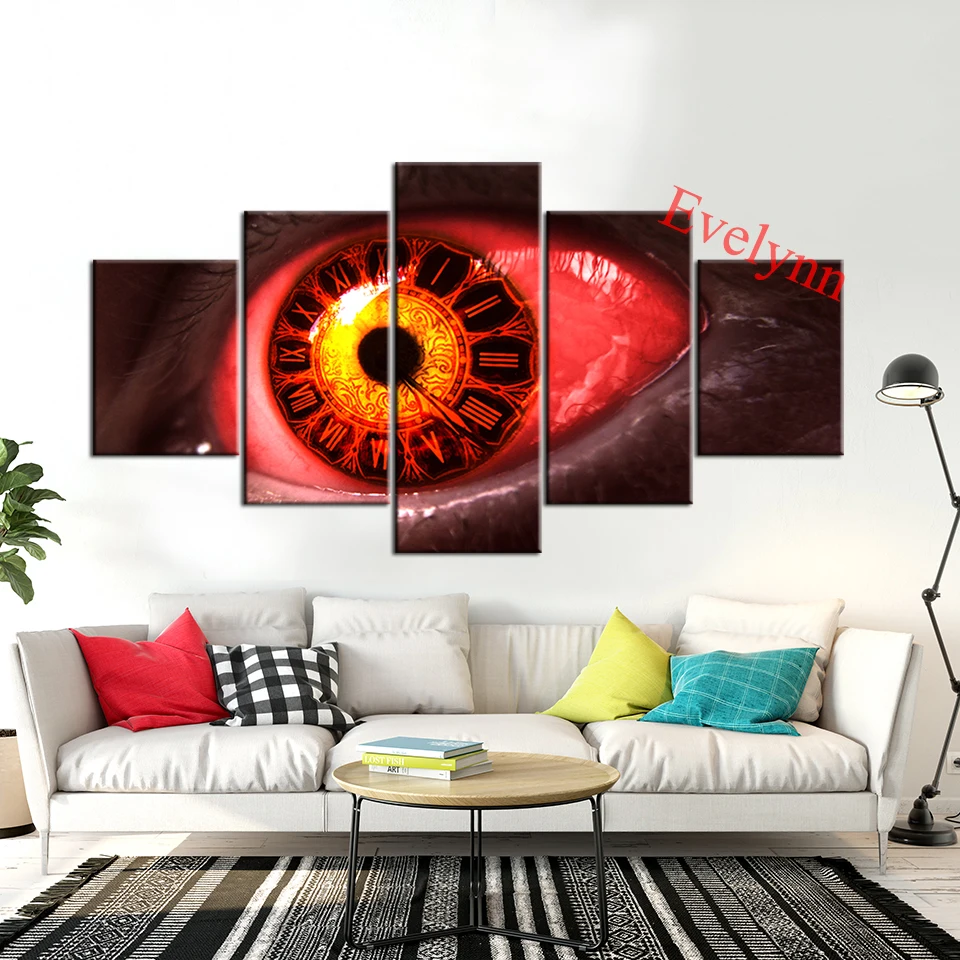 5 Pieces Abstract Red Eyes Poster Modern Canvas Hd Print Modular Pictures Wall Art Living Room Gift Bedroom Decor Painting Frame