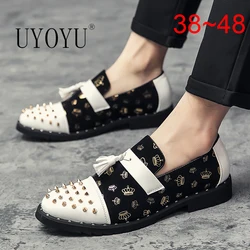 Coiffeur Formal Designer Rivet Men White Black Shoes Rhinestone Luxury Brand Mens Dress Shoes Slip On Loafers Wedding Italian