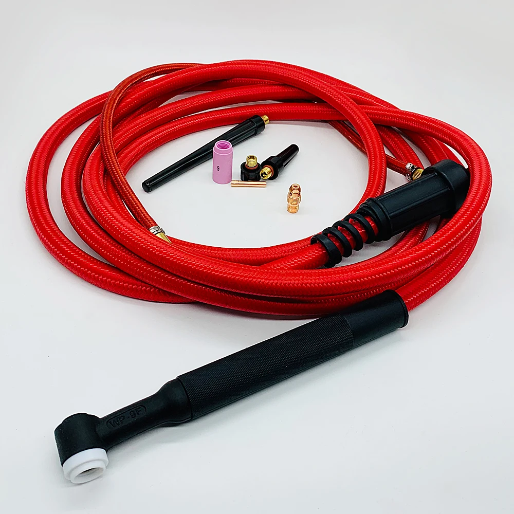 Imagem -02 - Pistola de Soldadura Tig Refrigerada a ar Trançada de Mangueira Super Macia Vermelha Tocha Tig Completa Conector de 4m Wp9 Wp9v Wp9fv Wp9f Conector 3550