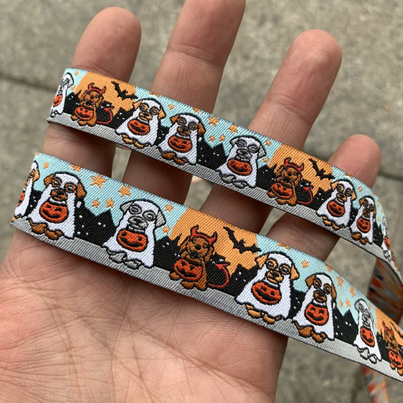 5 stoczni 7/8 lub 5/8 Cal 22MM lub 16MM Halloween Puppy Cartoon tkana żakardowa wstążka dla obroży