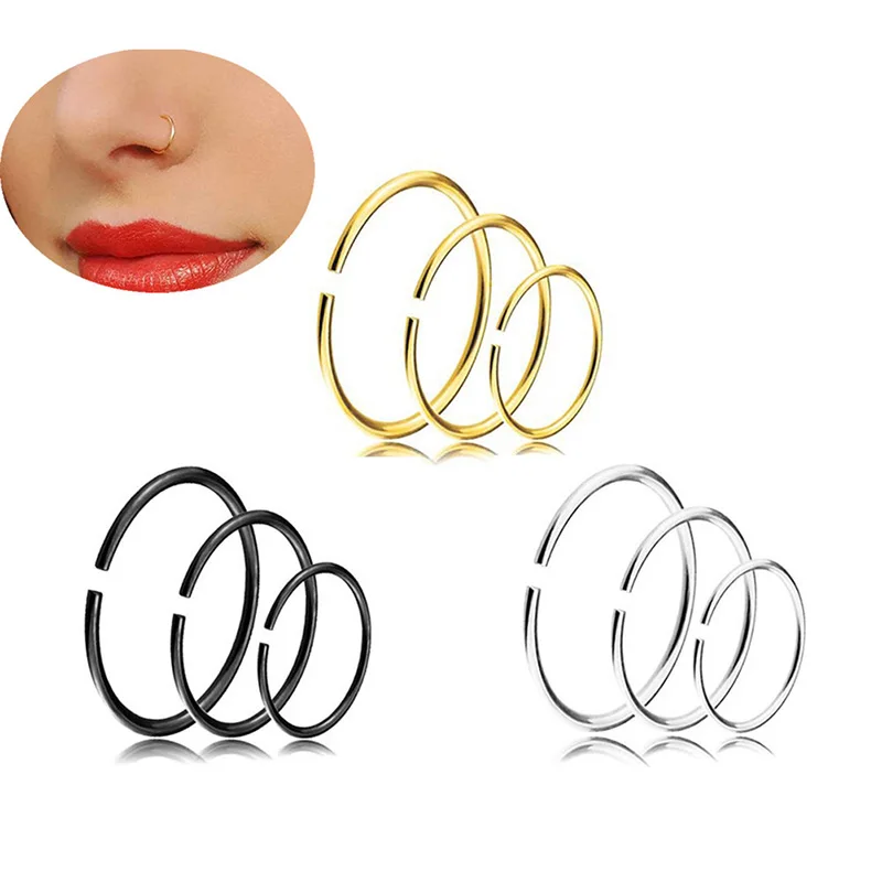 9Pcs Stainless Steel Body Jewelry Seamless Segment Sexy Rings Nose Hoops Ear Piercing Tragus Nose Rings Ear Cartiliage Tragus