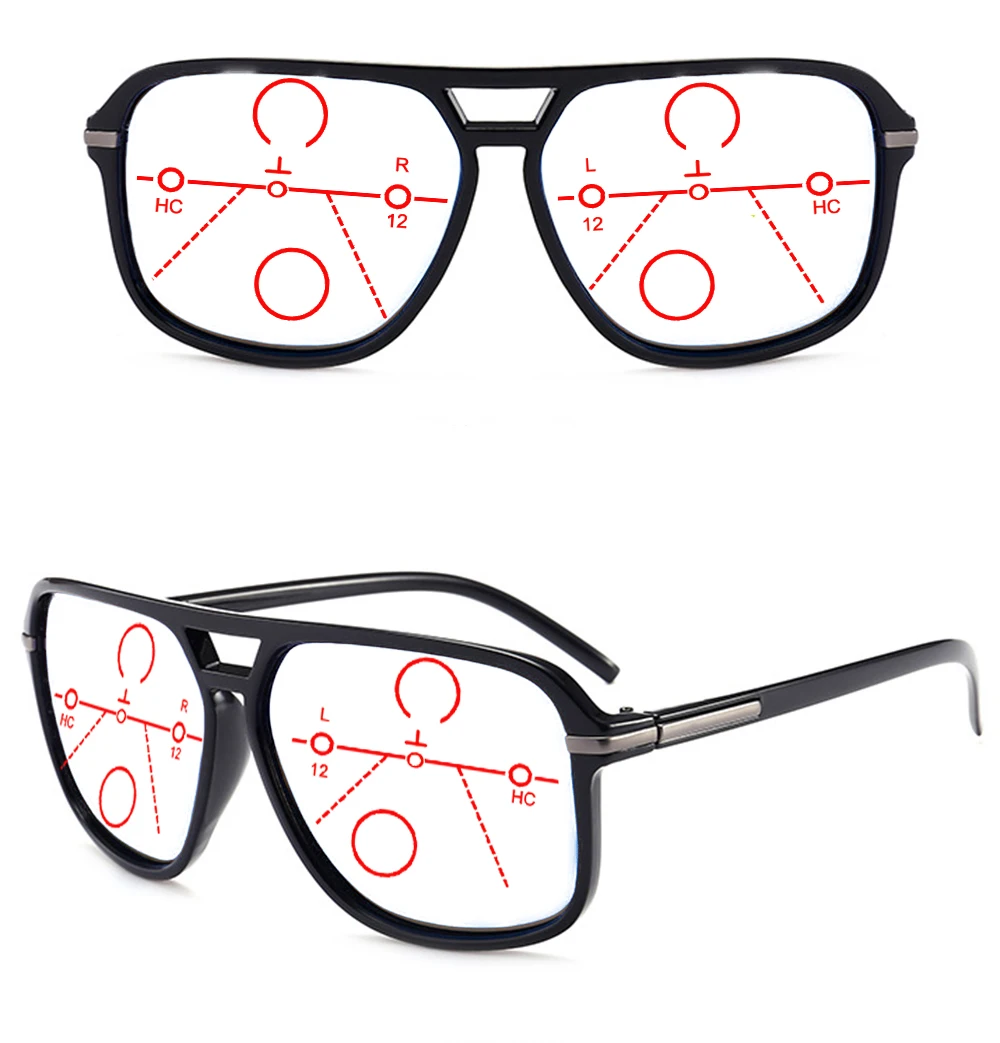 Oversized Double Bridge TR90 MEN Progressive Multifocal Reading Glasses +0.75 +1 +1.25 +1.5 +1.75 +2 +2.25 +2.5 +2.75 To +4