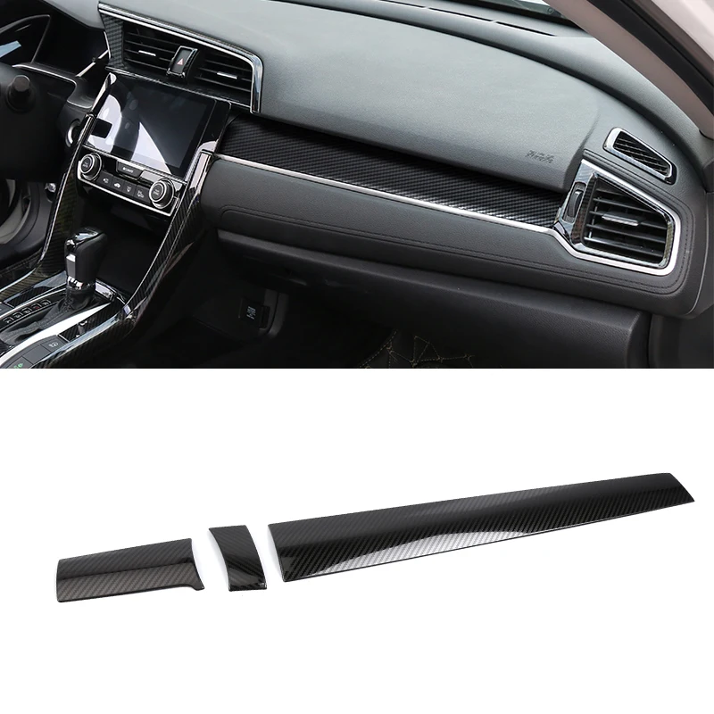 

Car Styling 3pcs Fit For Honda 10th Gen Civic sedan 2016-2020 stainless Carbon Fiber Pattern Console Center Dashboard Trim Cover