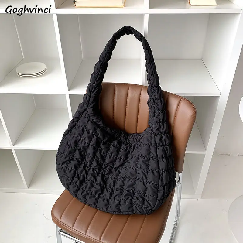 Women Top-handle Bags Large Capacity Solid Black Harajuku Simple All-match Multi-function Female Handbags Trendy Daily Retro New