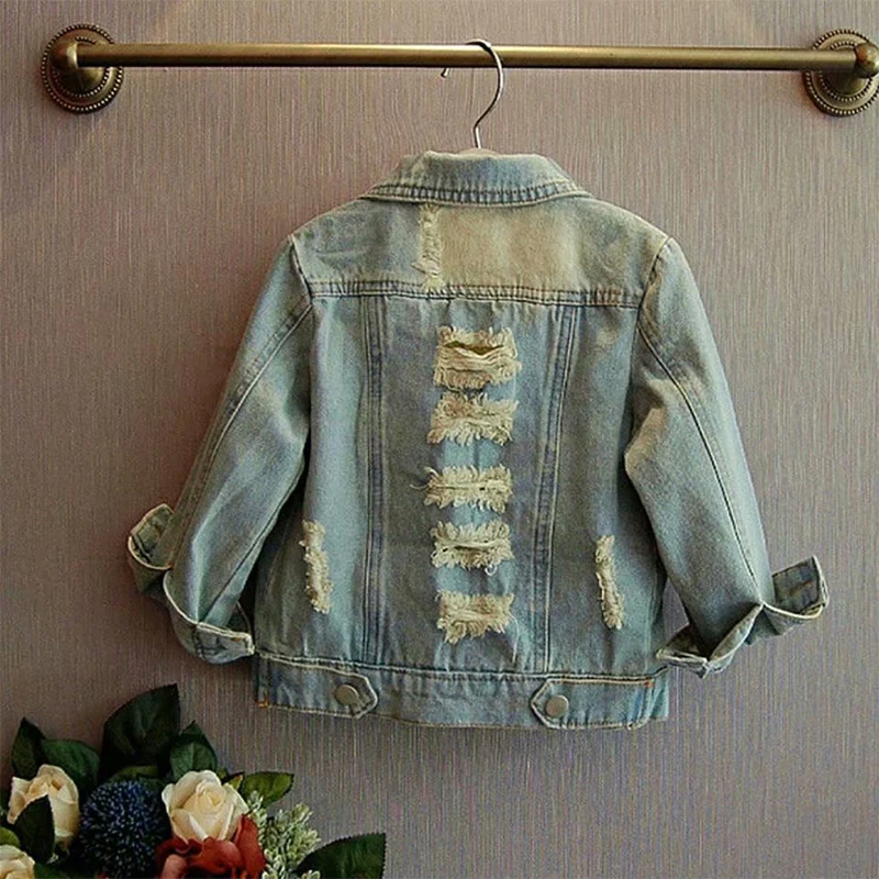 Spring/Autumn Girls Jacket Denim Jacket Children\'s Jacket Ripped Jeans Teenage Children Outerwear Baby Clothes Coat for Girl 1-8