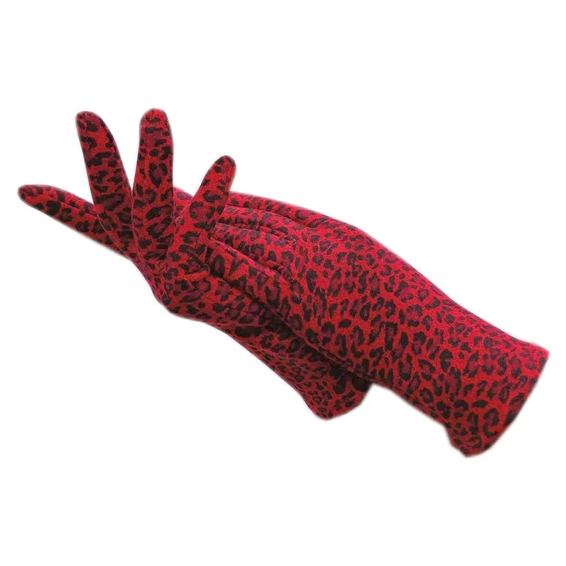 Winter ladies fashion new gloves, red Lycra fabric, leopard print thick velvet material for warmth, driving, cold-proof gloves,