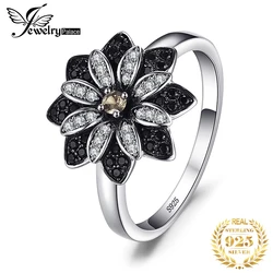 JewelryPalace Flower Genuine Smoky Quartz Black Spinel 925 Sterling Silver Cocktail Ring for Women Fine Jewelry Anniversary Gift