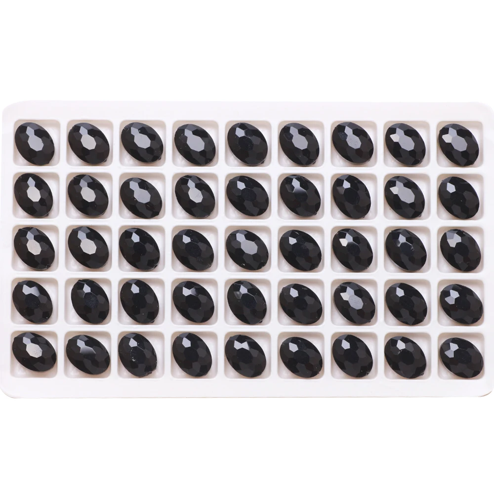 30Pcs Natural Stone Beads Black 9x12mm Faceted Glass Oval Beads  Crystal Jewelry DIY Making Charms Necklace Accessories