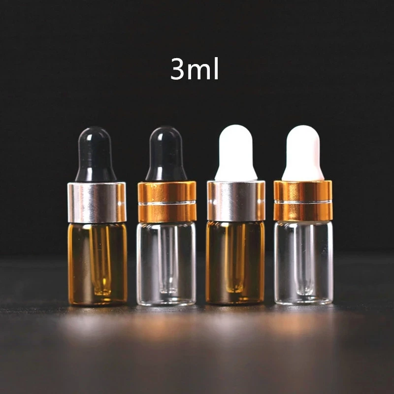 50 pz 1ml 2ml 3ml 5ml bottiglia contagocce vuota ambra olio essenziale vetro marrone goccia per massaggio bottiglie di Pipette cosmetiche ricaricabile