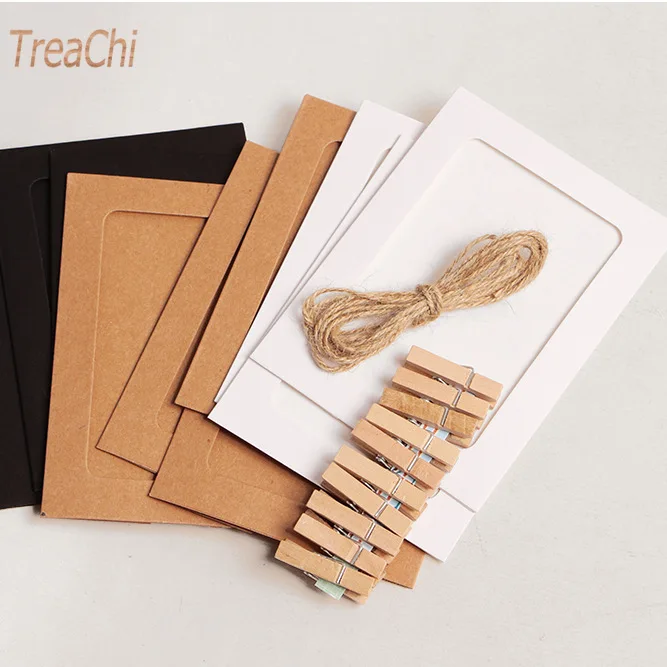 10 Set and Rope DIY Wall Picture Paper Photo Hanging 3inch 5inch 6inch Frame Album Rope Clip Kraft Home Decoration