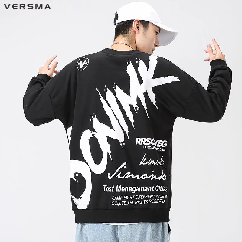 VERSMA Korean Ulzzang Graffiti Print Hoodie Sweatshirt Men Women Kpop Streetwear Long Sleeve Couple Hoodie Male 5XL Dropshipping