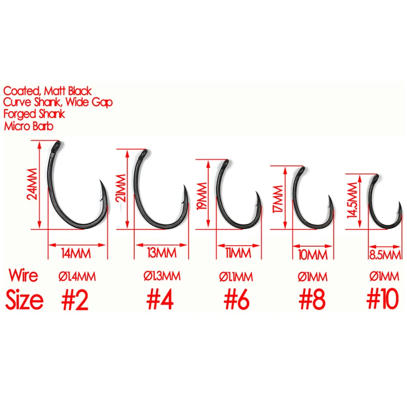 Bimoo 20pcs Carp Hooks High Carbon Steel Matte Black with Micro Barb Size 2 4 6 8 10 Yn Carp Fishing Hook Europe