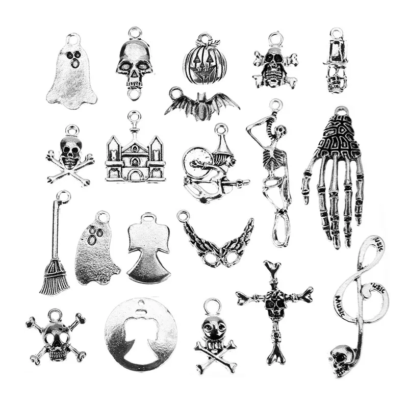 20pcs Mixed Skeleton Skull Halloween Charms Lot Metal Christmas Charms Pendants Bulk For Diy Bracelet Earrings Jewelry Making