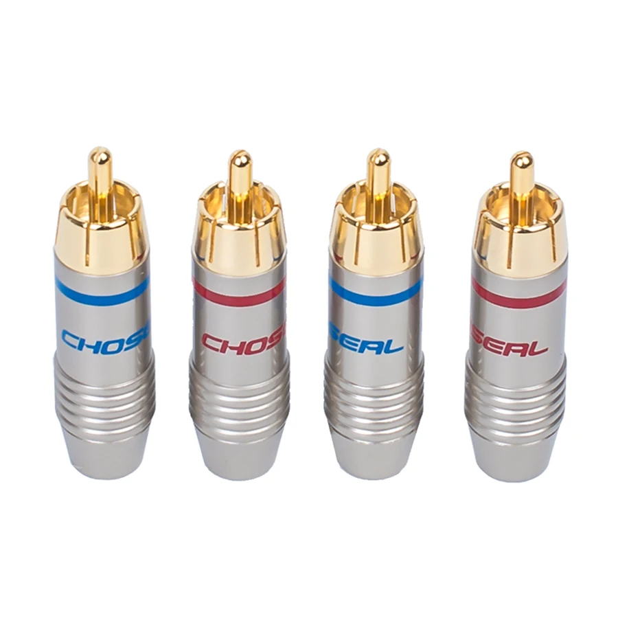 Choseal QS6042 4Pcs/lot DIY RCA Connector Gold Plate Male Plug Coaxial Connector Adapter Speaker Audio Adapter