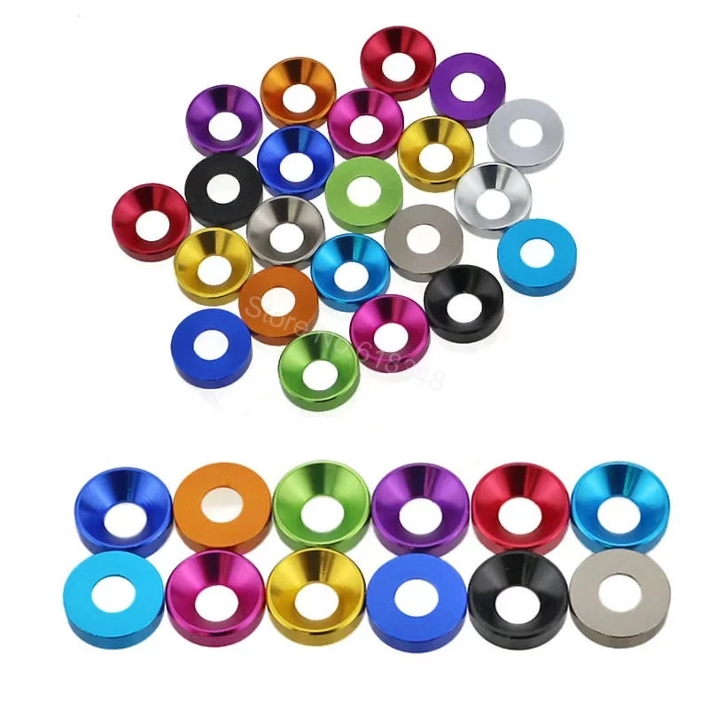 10pcs M2 M2.5 M3 M4 M5 M6 Aluminum Colourful Anodized Countersunk Head Bolt Washer Gasket for Automobile Fender