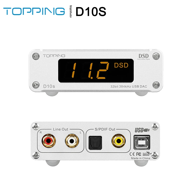 

TOPPING D10s ES9038Q2M Digital USB DAC Amplifier AMP XMOS XU208 PCM 384kHz DSD256 HiFi Audio