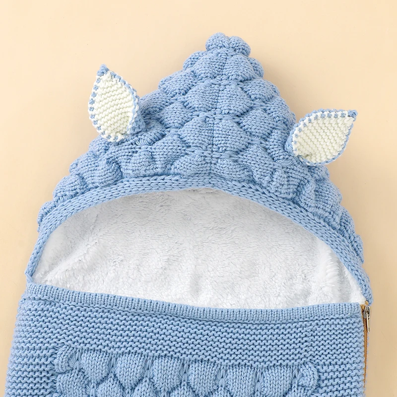 Infant Baby Sleeping Bags Knitted Winter Newborn Girl Muslin Swaddle Wrapper Super Soft Toddler Boy Sleeping Sack Cute Fox  Ears