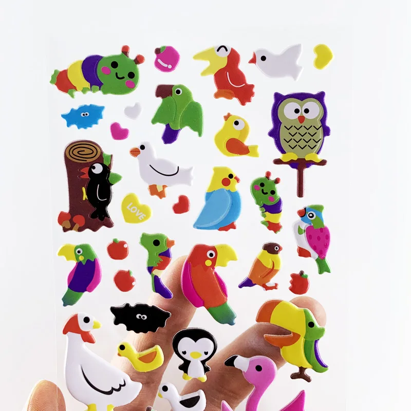 4 Sheets/Set Cute Birds Cartoon Stickers Children DIY Puffy PVC Scrapbook Stickers for Kids Notebook Bedroom Decoration