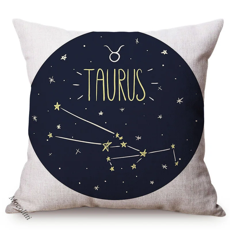 Constellation Pattern Sofa Throw Pillow Case Virgo Taurus Sagittarius Libra Style Car Decorative Cushion Cover Linen Pillowcase