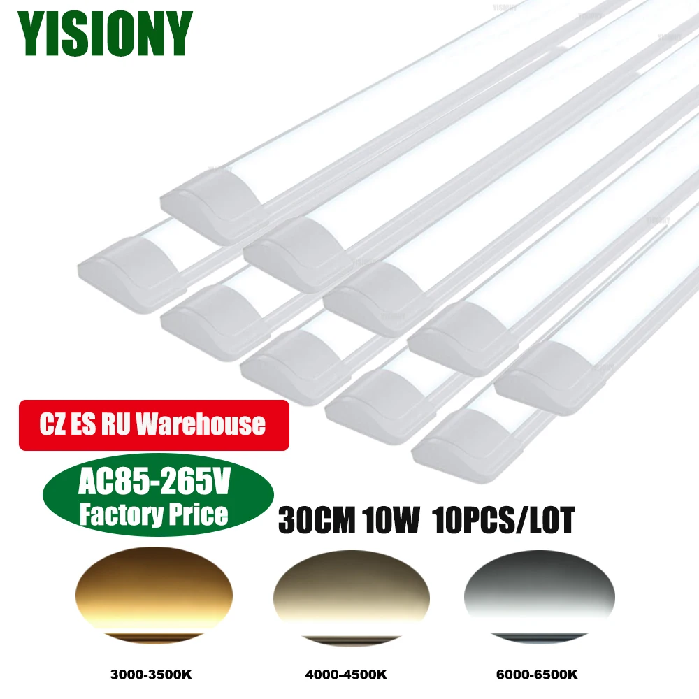 YISIONY 10PCS 30CM 10W LED Linear Ceiling Tube Lighting Purified Fixture lamp Ceiling Closet Commercial lights For Office Home