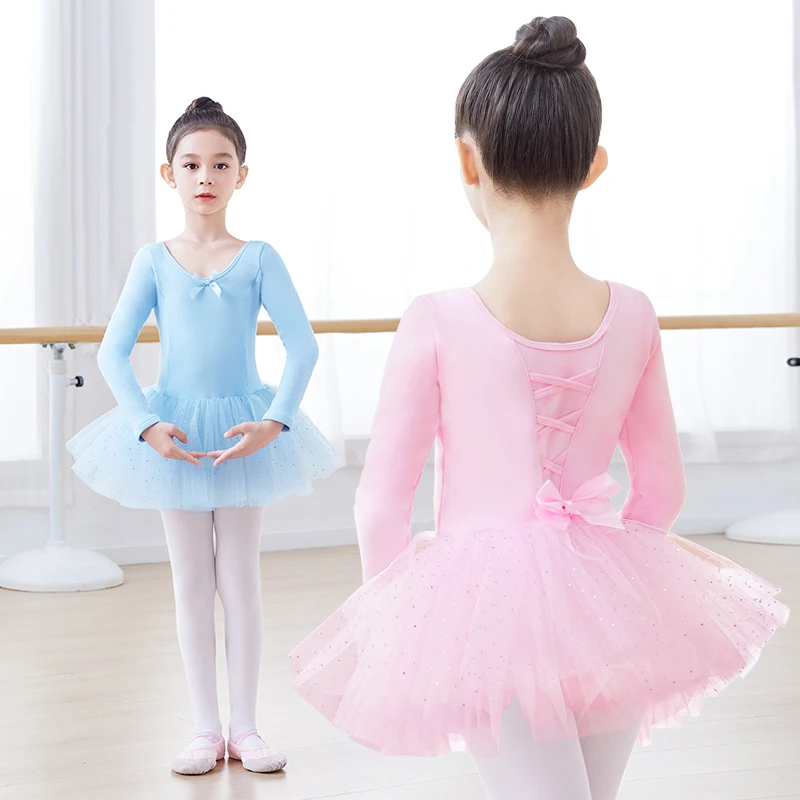 Girls Ballet Leotards Dance Tutu Dress Kids Bowknot Ballet Bodysuit Gymnastics Leotard Multilayer Tulle Skirts Pink Leotards