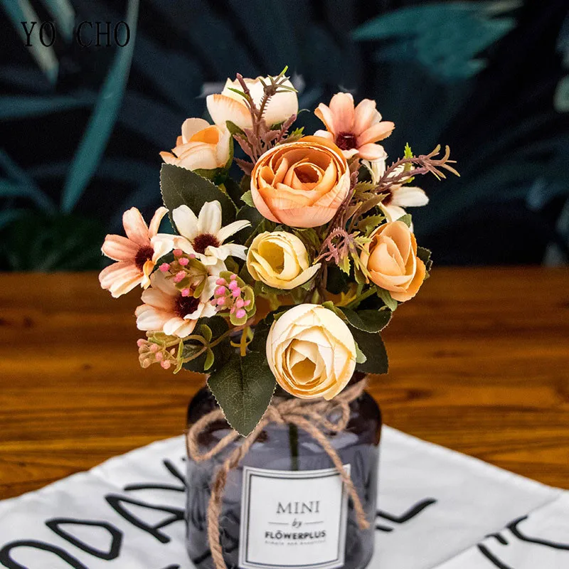 YO CHO ramos de novia pequeños, rosas de seda, ramo de flores, accesorios de boda, ramos de boda para decoración de damas de honor