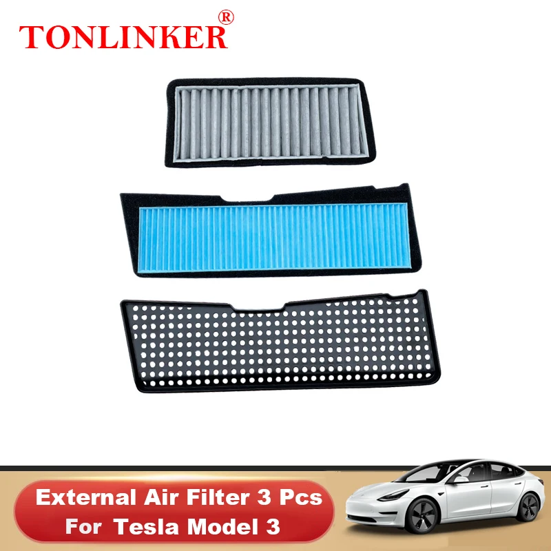 TONLINKER External Air Filter For Tesla Model 3 2021 2022-Now Grille Inlet Cover Air Conditioning Intake Filters Car Accessories