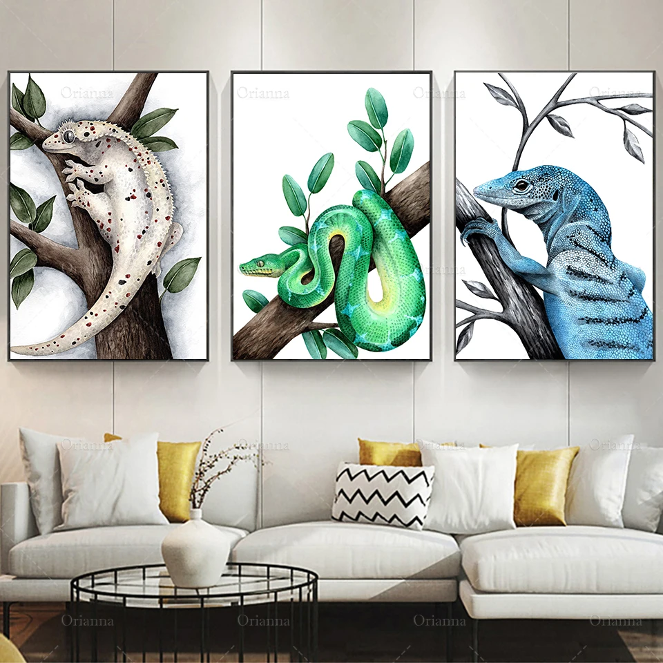 Yellow Lizard Print, Snake Reptile Posters, Lizard Wall Art, Reptile Painting, Iguana Wall Decor, Tortoise And Butterfly Canvas