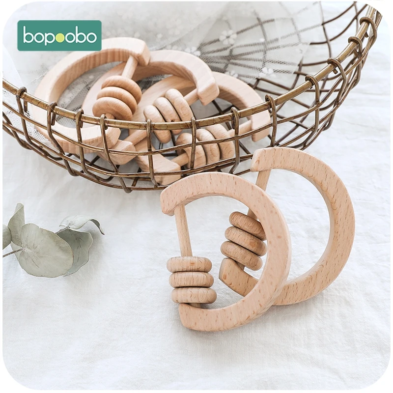 Bopoobo 5pc Holz Baby Rassel Food Grade Material Baby Spielzeug Holz Ring Baby Beißring Krippe Mobile Kleinkind Spielzeug Baby rassel Für Baby